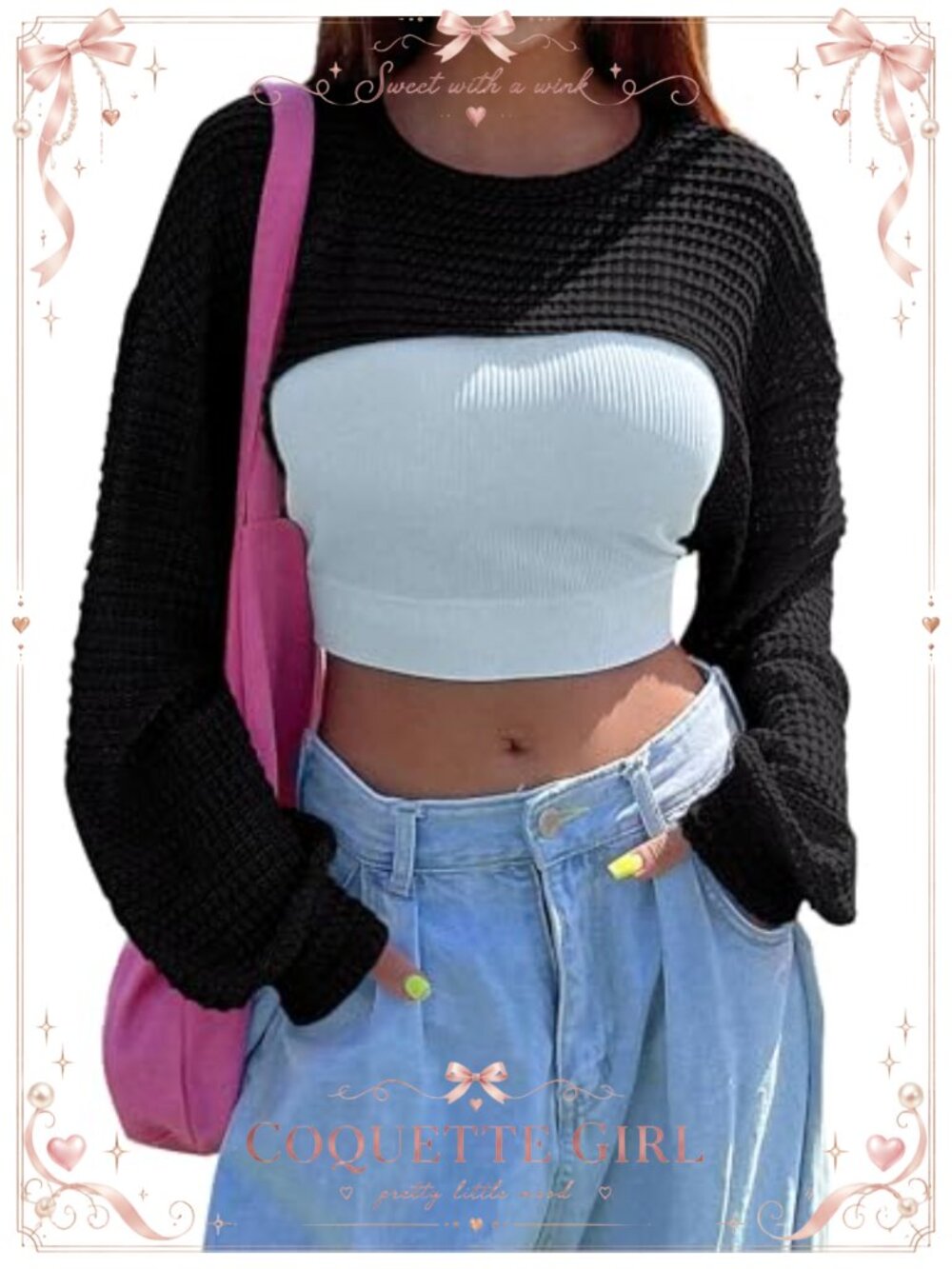 Lightweight Long Sleeve Crochet Shrug Crop Sweater